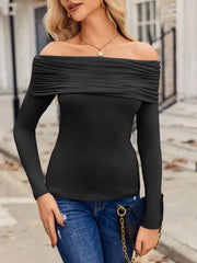 Women Off Shoulder Black Long Sleeves Top